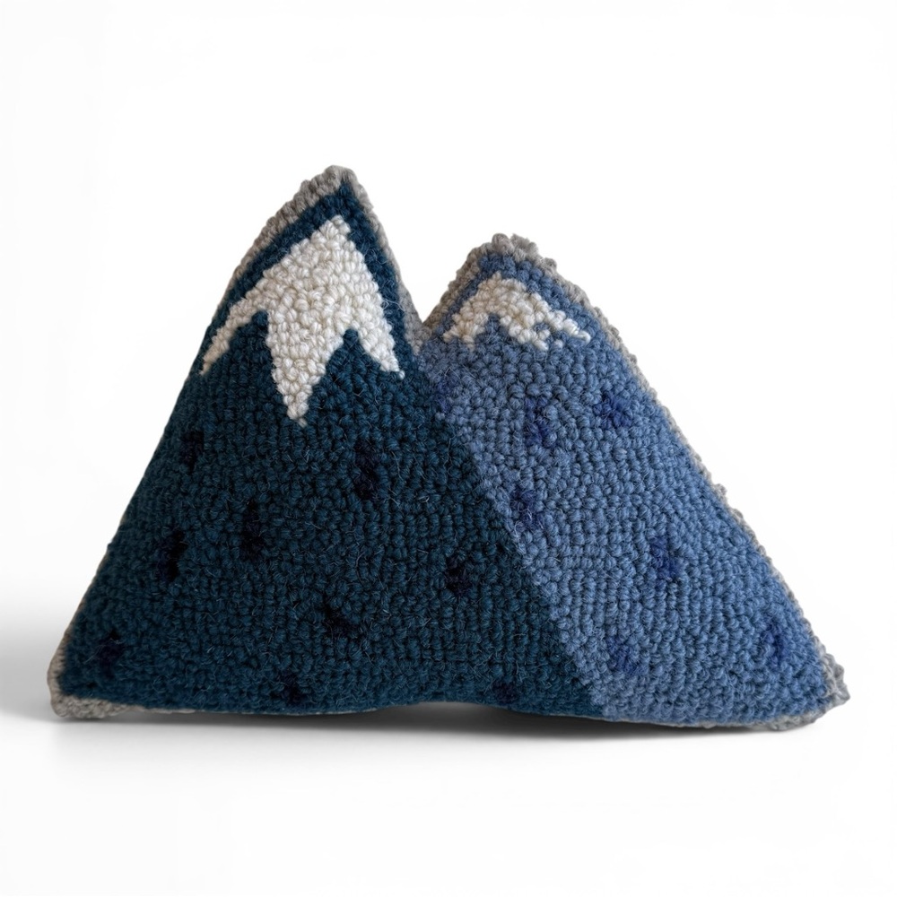 Peking Handicraft Mountain Shaped Wool Hook Blue Throw Pillow 8x12” Velvet Cabin